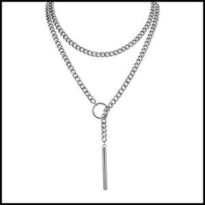 Silver-Tone Chunky Chain Lariat Y Necklace Gothic Punk Grunge Emo Jewelry